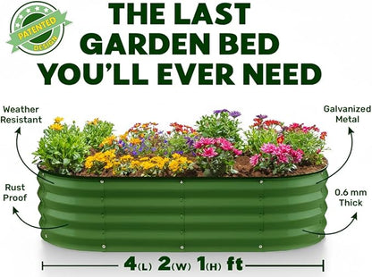 Plant & Plot Galvanized Raised Garden Beds Outdoor // 4×2×1 ft Planter Raised Beds for Gardening, Vegetables, Flowers // Large Metal Garden Box (Olive Green) // Patented Tool-Free Design