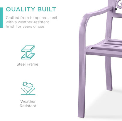 Best Choice Products Outdoor Bench Steel Garden Patio Porch Furniture for Lawn, Park, Deck w/Floral Design Backrest, Slatted Seat - Lavender