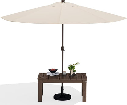 SERWALL Outdoor Coffee Table with 9FT Umbrella, HDPE Patio Coffee Table for Outside, Rectangle, Coffee(Not Include Umbrella Base)