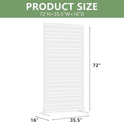 Casaphoria Metal Privacy Screen Outdoor, 72" H x 35" W Freestanding Decorative Privacy Screen for Patio Deck Balcony Garden with Stable Base, White-Benjamin