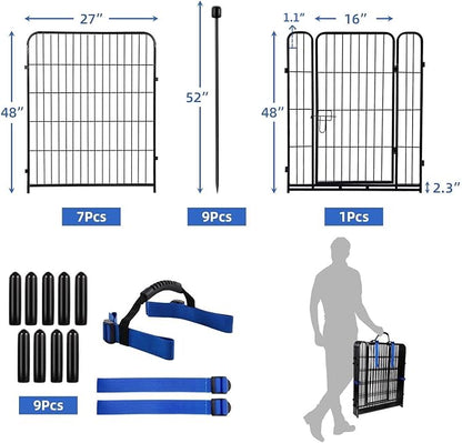 Decorative Garden Fence 48 in Tall Black Metal, 7 Panels + Gate