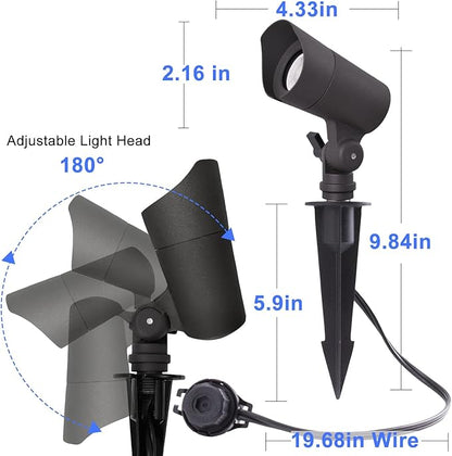 E ENERGETIC LIGHTING LED Landscape Lights with Connectors, 12V Low Voltage, Warm White 3000k, 4W, 175LM, Outdoor Waterproof Garden Pathway Lights Wall Tree Flag Spotlights with Spike Stand, 10 Pack