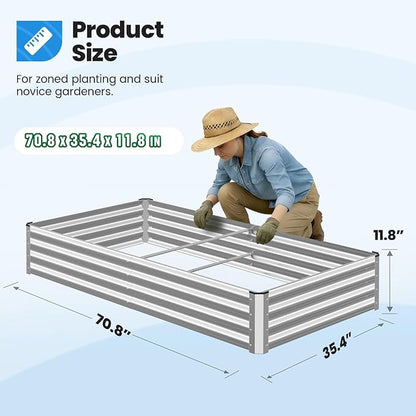 Quictent Galvanized Raised Garden Bed Metal Planter Box Bottomless for Backyard Outdoor, 4x3x1 Ft 2PCS, Silver