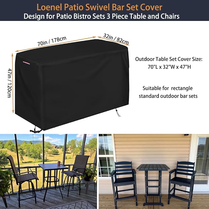 Furniture Set Covers, Black Waterproof 600D Bar Height Cover, 70 x 32 Inch