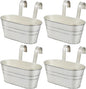 OBTANIM 4 Pack Metal Hanging Flower Pots Iron Railing Planter Outdoor Fence Hanging Pots Bucket Plant Holder with Detachable Hooks Drain Holes for Home Garden Yard Decor (White)