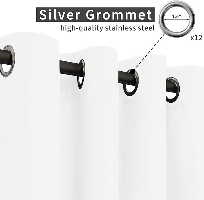 Easy-Going Linen Look Outdoor Curtains Waterproof Windproof Porch Curtains, Soft Thicken Outdoor Privacy Curtains for Patio, Gazebo, Grommet Top and Tab Bottom Drape, 1 Panel, 110x84 inch, White