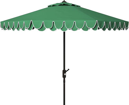 SAFAVIEH 9ft Outdoor Patio Umbrella, Round, Valance, Dark Green, Auto Crank Tilt, UV Resistant for Deck, Backyard, Poolside (PAT8006H)