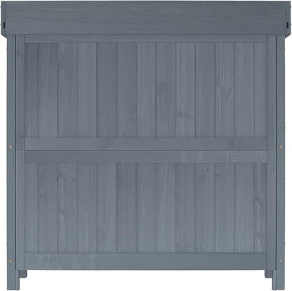 Outdoor Garden Patio Wooden Storage Cabinet Furniture Waterproof Tool Shed with Potting Benches Outdoor Work Station Table (Gray)