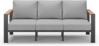 Aluminum Outdoor Patio Furniture 3 Seats, All-Weather Outdoor Patio Sofa with Washable Thick Cushion, Morden Patio Couch for Porch, Balcony, Deck, Yard, Gray