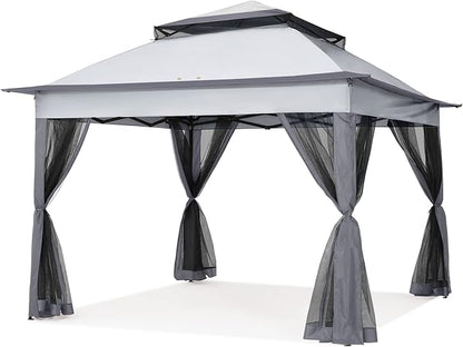 COOSHADE 11x11 Pop Up Gazebo Tent Outdoor Canopy Patio Shelter with Mosquito Netting(Dark Grey)