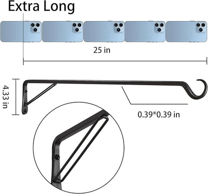 2 Pack Extra Long 25 Inch Heavy-Duty Rust-Resistant Solid Steel Plant Hangers and Bird Feeder Hangers for Indoor and Outdoor Decor, Wall Hooks