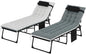 Outsunny Chaise Lounge Chair Outdoor Set of 2, 5-Position Adjustable Outdoor Pool Lounge Chairs, Folding Tanning Chair Beach Lounger with Cushion, Headrest, Side Pocket for Patio, Yard, Black/Gray