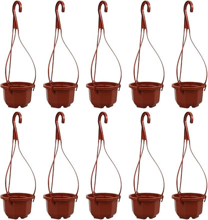 YARNOW 10 Pack Plastic Hanging Planters with Drainage Holes & Chains, 3.5 Inch Hanging Pots for Plants Indoor Balcony Garden Patio