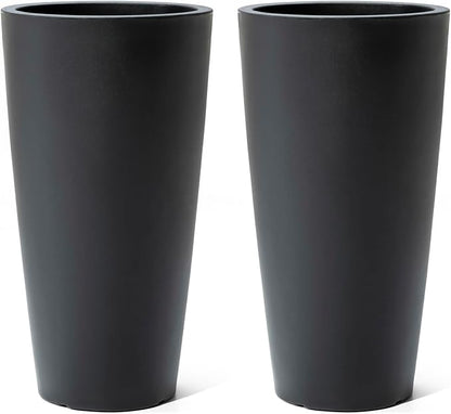 Step2 Tremont Tall Round Tapered Planter, 28" Tall 2-Pack, Indoor/Outdoor Plants, Efficient Drainage, Durable Resin, Onyx Black
