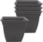 The HC Companies 8 Inch Eclipse Square Planter Pots with Drainage Holes & Attached Saucer, Lightweight UV-Resistant Plastic Indoor Outdoor Planters, 4-Pack Flower Pots for Garden Home Decor, Warm Gray