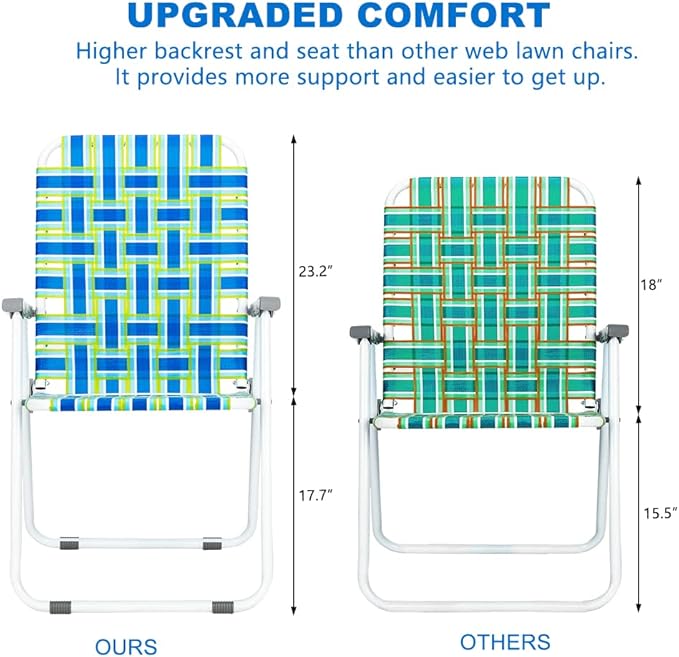Folding Lawn Chairs, Set of 2, Blue Webbed Design with Metal Frame