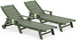 SERWALL Patio Chaise Lounge Chair Set of 2, 78'' Long 5-Positions Adjustable HDPE Outdoor Lounger for Pool, Poly Lounge Chair with Rolling Wheels & Cup Holder for Poolside, Deck, Avocado Green