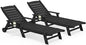 SERWALL Patio Chaise Lounge Chair Set of 2, 78'' Long 5-Positions Adjustable HDPE Outdoor Lounger for Pool, Poly Lounge Chair with Rolling Wheels & Cup Holder for Poolside, Deck, Black