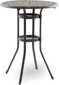 Outdoor Bar Height Table, 31.5" Round Cast Aluminum Patio Pub Table with Umbrella Hole, All-Weather Design for Deck/Garden/Poolside (Bronze)