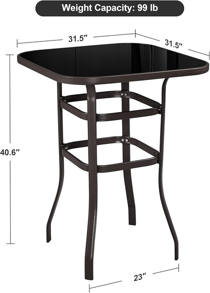 Yaheetech Patio Bar Table Tempered Glass, Height High Top Outdoor Pub Height Bistro Square Table for Paito Lawn Garden, Brown