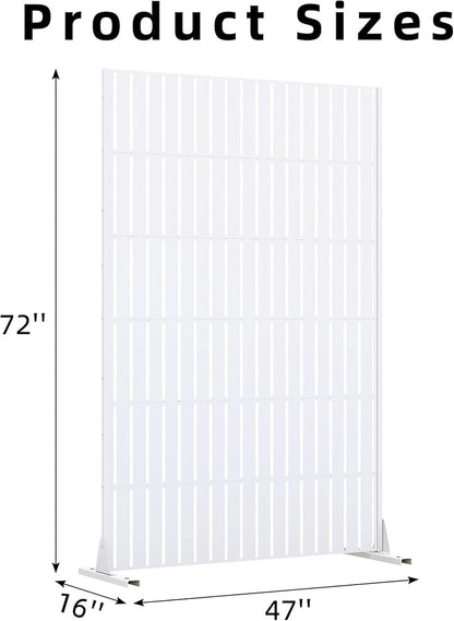 Casaphoria Metal Privacy Screen Outdoor, 72" H x 47" W Freestanding Decorative Privacy Screen for Patio Deck Balcony Garden with Stable Base, White-Fence