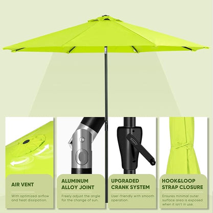 Tempera Patio Market Outdoor Table Umbrella with Auto Tilt and Crank, Large Sun Umbrella with Sturdy Pole & Fade Resistant Canopy, Easy to Set