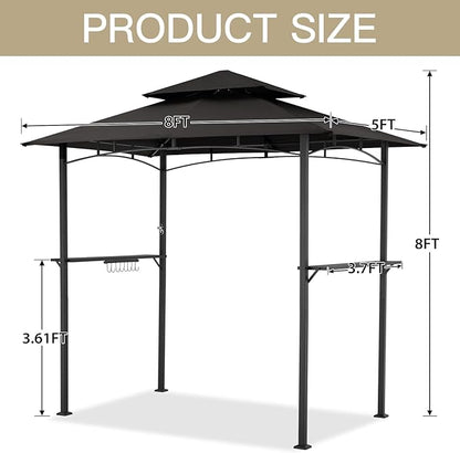 AECOJOY 8' x 5' Outdoor Grill Gazebo, BBQ Canopy for Outdoor Grill, 2- Tier BBQ Grill Gazebo Shelter for Patio, Backyard and More (Black)