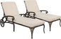 VINGLI Cast Aluminum Outdoor Chaise Lounge Chair with Wheels Set of 2, Patio Chaise Lounge with 3-Position Adjustable Backrest, Tanning Chair Reclining Chair for Poolside (2PCS, Bronze, with Cushion)
