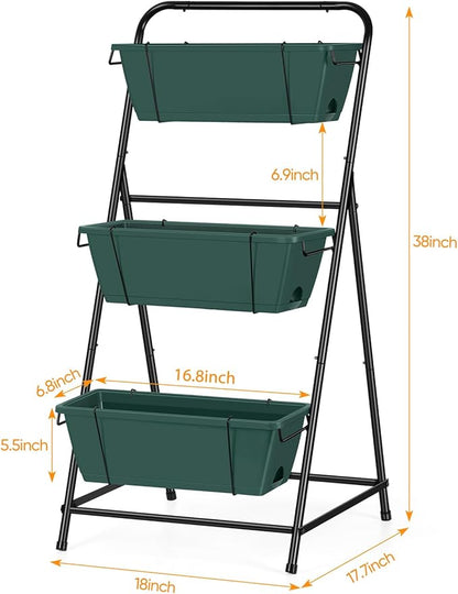 Vertical Raised Garden Bed 3 Tier Garden Planter Standing Planter Box Herb Garden Planter Outdoor and Indoor for Vegetables Flowers Green