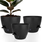 Self-Watering Plant Pots with Water Level Indicator, Drainage Holes & Saucers – 12/10/9 Inch Large Plastic Planter Set for Indoor & Outdoor Plants (Pure Black)