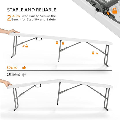 VINGLI 6 feet Plastic Folding Bench,Portable in/Outdoor Picnic Party Camping Dining Seat, Garden Soccer Multipurpose Entertaining Activities, Smooth HDPE Tabletop, 1 Pack, White