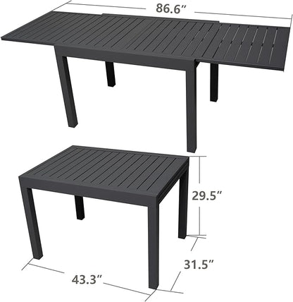Kozyard 7 Piece Outdoor Patio Dining Set for 6 Person, 6 Pack Foldable Deck Chairs, 43"- 86" Villa Expandable Patio Dining Table Adjustable for Backyard, Porch, Deck, Garden