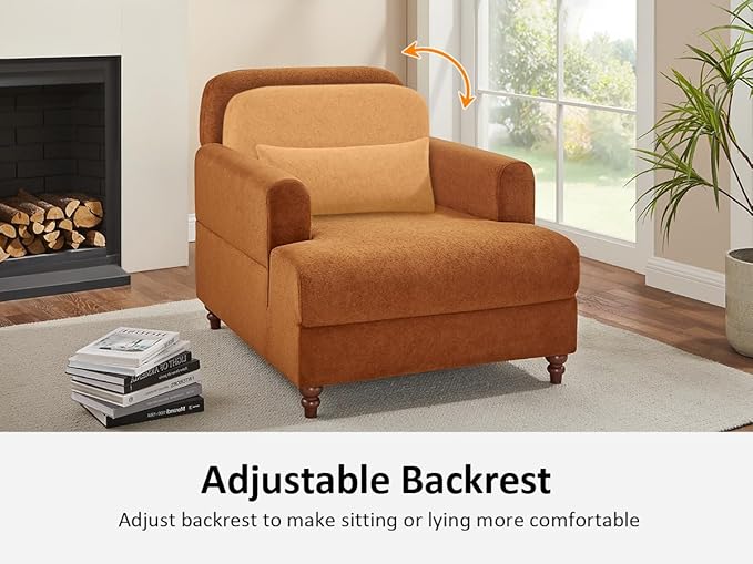 Oversized Chaise Lounge Chair, Cloud Fluffy Chaise Sofa Recliner with Adjustable Backrest, Comfy Upholstered Sleeper Couch Bed, Modern Deep Seat Reading Armchair for Living Room, Movie Room, Bedroom