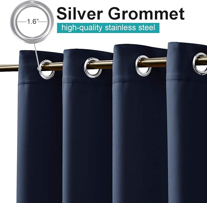 NICETOWN Patio Door Navy Blue Curtains Waterproof 95" Length, 120" Wide, Thermal Insulated Rustproof Ring Top Blackout Sunlight Reducing Outdoor Indoor Window Drapes for Porch, Sold by Individual