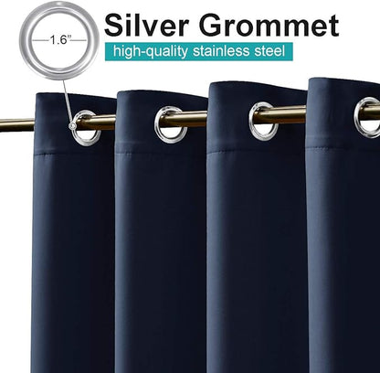 NICETOWN Outdoor Curtain for Patio Waterproof 84 inch Long, Rustproof Grommet Room Darkening Outdoor Slider Blind Window Treatment for Shower/Balcony, Navy Blue, 120 inch Wide, 1 Panel