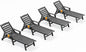 SERWALL Patio Chaise Lounge Chair Set of 4, 5 Positions Adjustable Poly Outdoor Lounger for Pool, HDPE Lounge Chair with Rolling Wheels & Cup Holder for Poolside, Deck, Slate Gray