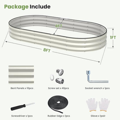 Galvanized Raised Garden Bed 8x4x1 FT, Oval Metal Raised Garden Bed Outdoor Planter Box with Open Bottom, Rust-Resistant Steel Garden Bed for Vegetables Herbs Flowers, Easy Assembly