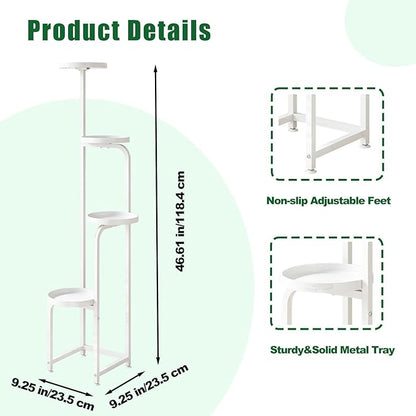 Plant Stand Indoor Outdoor 4 Tier Metal Plant Shelf for Multiple Plants Corner Flower Holders for Living Room Balcony Bedroom Patio Garden, Black (White, 4-Tier)