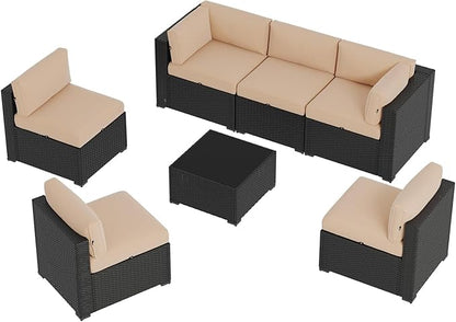 Aoxun 7 Piece Patio Furniture Set, Wicker Rattan Patio Sectional Sofa, Outdoor Furniture Set with Thickened Cushion, Beige