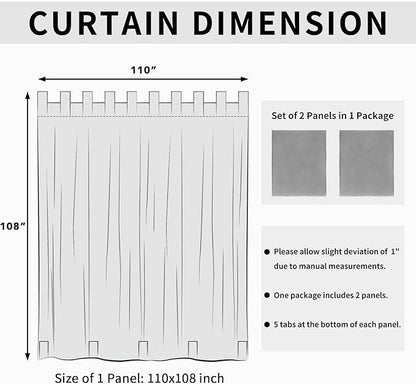Easy-Going Outdoor Patio Curtains Detachable Tab Top Windproof Weatherproof Curtain for Cabana, Porch, Pergola and Gazebo, Tab Bottom Drape, 2 Panels, 110W x 108L inch, Light Grey