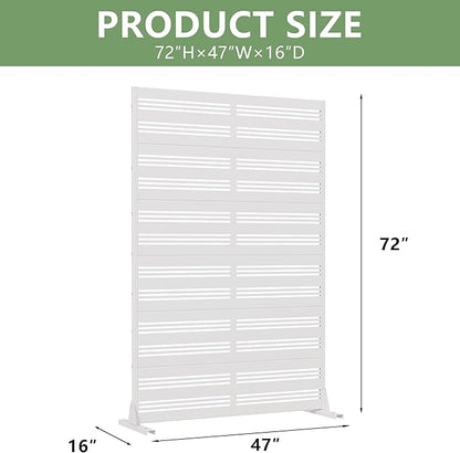 Casaphoria Metal Privacy Screen Outdoor, 72" H x 47" W Freestanding Decorative Privacy Screen for Patio Deck Balcony Garden with Stable Base, White-Harold