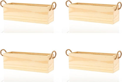 Wooden Planter Box with Handle, Rose Wood, Plastic Liner l Garden Decor l Restaurant and Wedding Decorations l Wedding Bouquets, Table Centerpiece, 12 x 4 Inches, (12x4 w Handle Set of 4, Rose Wood)