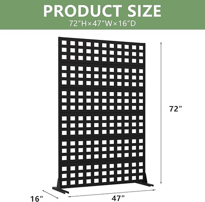 Casaphoria Metal Privacy Screen Outdoor, 72" H x 47" W Freestanding Decorative Privacy Screen for Patio Deck Balcony Garden with Stable Base, Black-Square