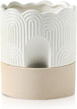 Nihow Self Watering Plant Pot: 6 Inch Ceramic Planter with Drainage Hole & Water Storage Plus - Relief Design Self Watering Pot for Indoor Plants - Beige & Nature Flower Pot