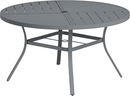 VICLLAX Round Patio Table with Adjustable Umbrella Hole for 6, All Weather Metal Outdoor Dining Table for Lawn Garden, 50" Outdoor Coffee Table, Grey Tabletop