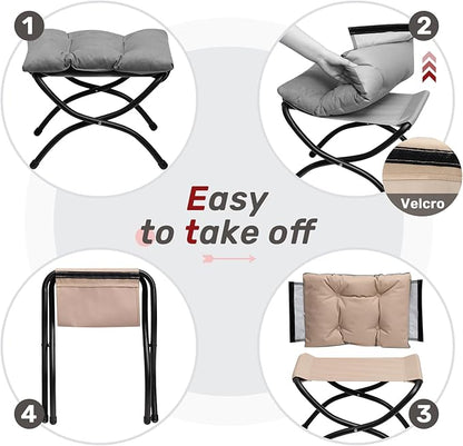 AbocoFur 15"(H) Folding Footrest Stool, Accent Padded Sofa Foot Stool for Lazy Chair, Upholstered Small Foldable Ottoman, Metal Frame Portable Foot Rest Ottoman for Living Room, Bedroom, Brick Red