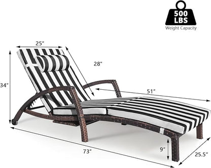 Chaise Lounge Chairs Outdoor Set of 6, Comfy Outside Wicker Patio Pool Lounge Chair w/ 5 Adjustable Back Angle, Cup Holder, Thicken Cushion