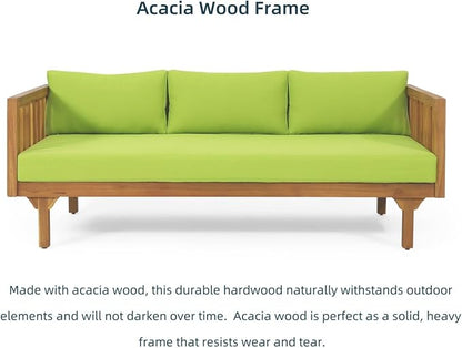 Merax Solid Acacia Wood Couch Chaise Lounge Chair Indoor, 3 Seater Daybed Sofa Couches with Cushions & Pillow, Heavy Frame Day Bed for Living Room, Office, Outdoor, Balcony, Patio, Water Resistant