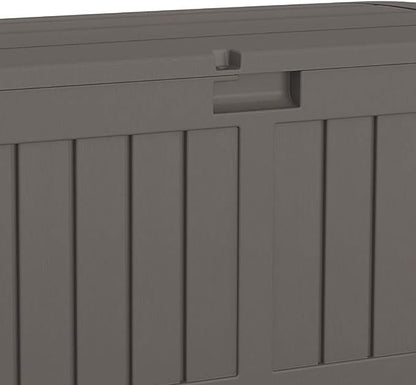 Suncast 50 Gallon Plastic Deck Box with Molded Lockable Feature and Weathertight Construction for Home, Patio, Lawn, and Garden Storage, Gray