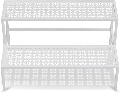 Metal Plant Stand Metal 2 Tier Potted Multiple Flower Pot Holder Plant Shelf Indoor Plants Multiple,Outdoor Heavy Duty Planter Display Shelving Unit for Patio Garden Corner Balcony Living Room(White)